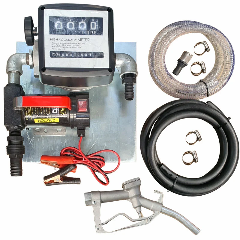 40lt - 12v Diesel Pump Kit - Fully assembled on wall-mount plate